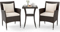 Ensemble de Jardin en Rotin PE avec Table en Verre - 2 Chaises avec Coussin Déhoussable, Capacité 180 kg, Beige