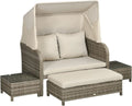 Ensemble de Jardin 4 Pièces en Métal et Résine Rotin - Canapé, Repose-Pieds, Tables - Beige Marron