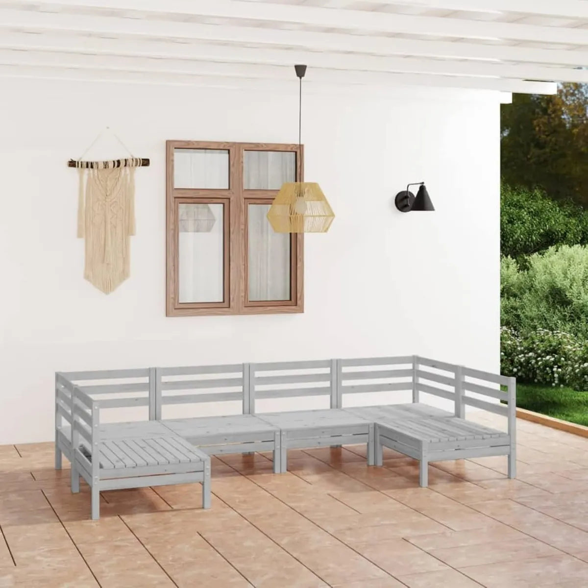Ensemble de Jardin 6 Pièces en Bois de Pin Massif pour Extérieur