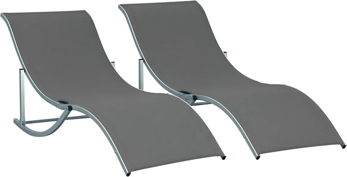 Ensemble de 2 Transats Pliables en Aluminium et Textilène pour Jardin, Terrasse ou Plage - Charge Max 120 kg - Couleur Anthracite