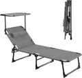 Lot de 2 chaises longues pliables avec pare-soleil et pochette, dossier réglable, idéal pour jardin et plage, 69x195x29 cm, noir
