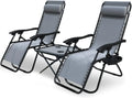 Ensemble de 2 Chaises Longues Inclinables avec Table Pliable en Textilène - Gris
