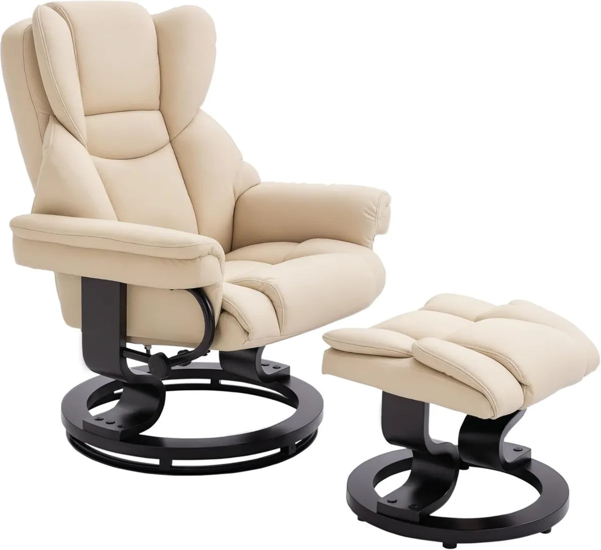 Fauteuil Relax Pivotant avec Repose-pied en Similicuir Crème pour Salon