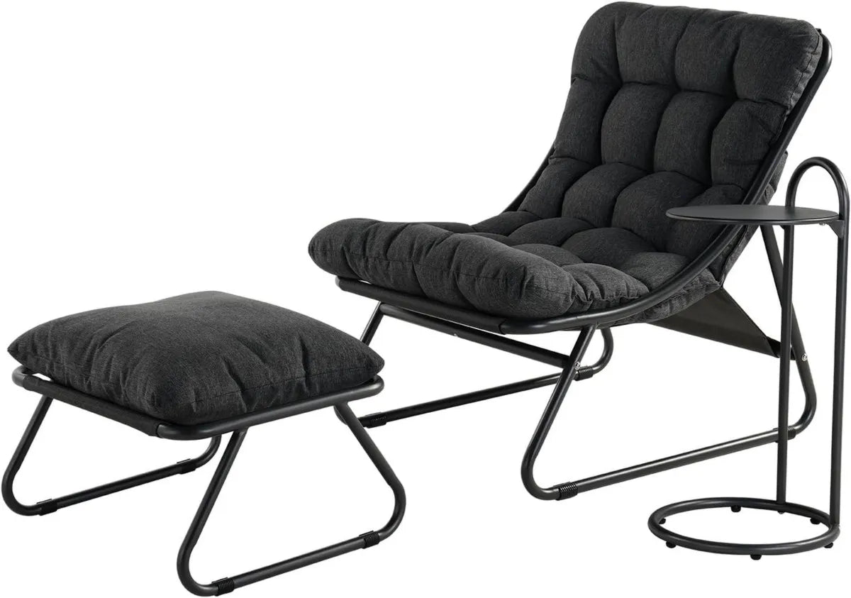 Chaise Longue à Bascule d'Extérieur avec Coussin, Ensemble Complet, Gris Foncé
