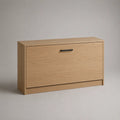 Meuble à chaussures porte abattante bois MDF décor chêne clair poignée métal noir 100 cm x 30 cm x 50 cm