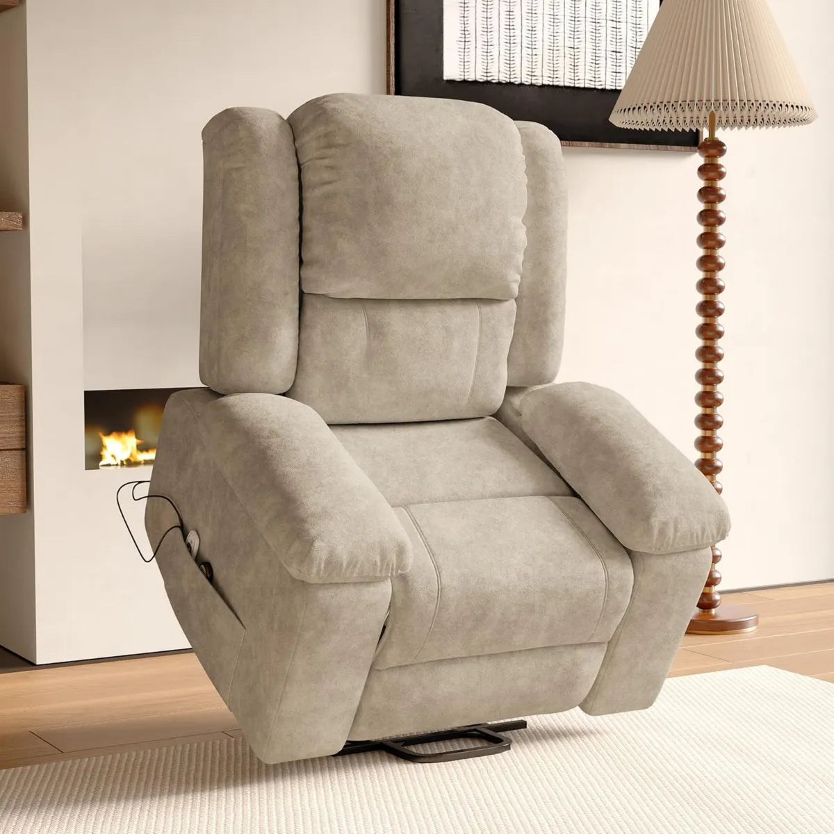 Fauteuil de Massage Électrique et Relaxant avec Chauffage, Releveur Inclinable avec Rangement et Repose-Pieds (Beige)