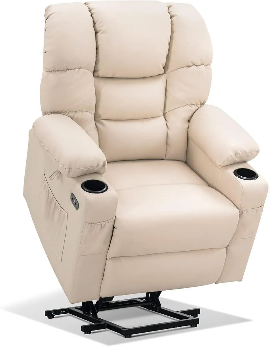 Fauteuil Relaxation Électrique M MCombo, 3 Moteurs, Inclinable 170°, Appui-tête Ajustable, Blanc Crème