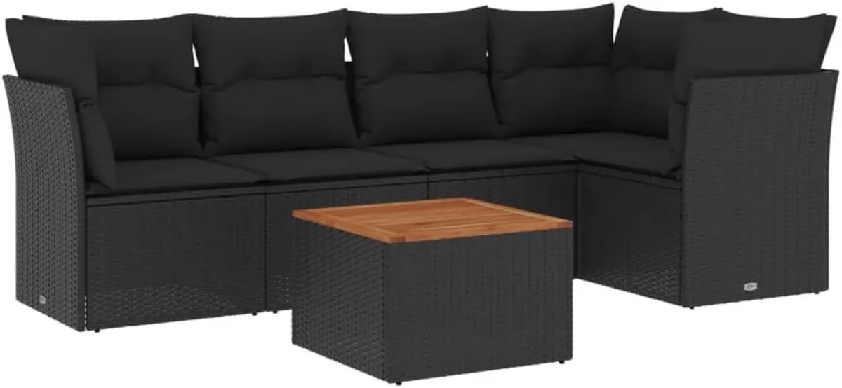 Ensemble Moderne de Salon de Jardin 6 Pièces en Résine Tressée Noire avec Pieds Réglables
