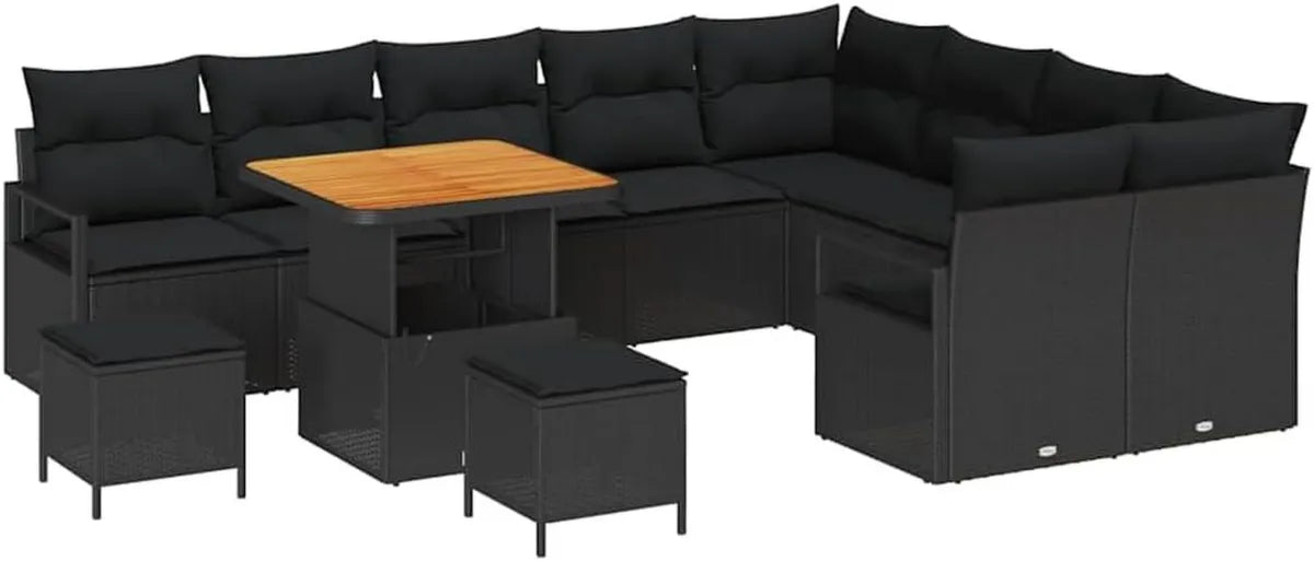 Ensemble de Salon de Jardin Modulable 12 Pièces avec Coussins Noirs, Mobilier Extérieur Résistant aux UV, Confort et Élégance Moderna