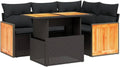 Ensemble de Salon de Jardin en Résine Tressée Noire avec Coussins - 5 Pièces