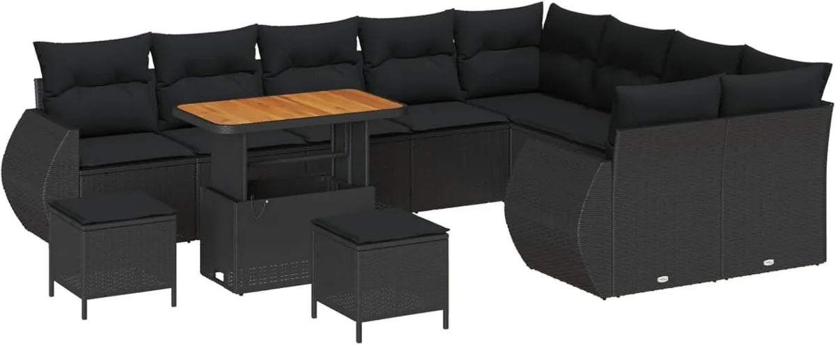 Ensemble de Jardin en Polyrotin Noir 12 Pièces - Mobilier d'Extérieur Modulable