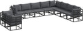 Ensemble de Salon de Jardin Noir 10 Places en Aluminium avec Coussins Anthracite