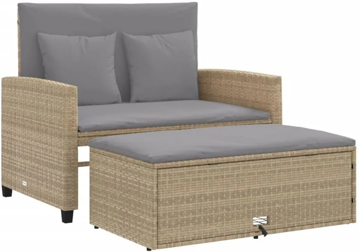 Canapé de Terrasse 2 Places avec Coussins Beige en Résine Tressée