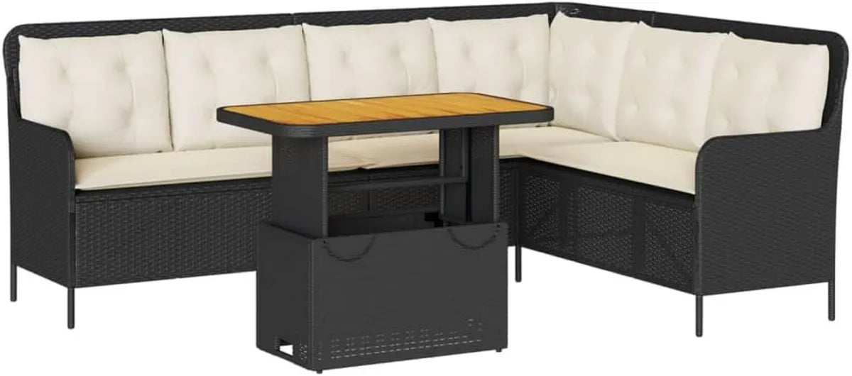 Ensemble de Canapés de Jardin 2 Pièces en Résine Tressée Noire avec Coussins