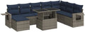 Ensemble de Mobilier de Jardin 9 Pièces en Résine Tressée Gris avec Coussins, Acacia