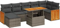 Ensemble de Canapés en Résine Tressée Gris 7 pcs avec Coussins, Mobilier de Jardin en Acacia