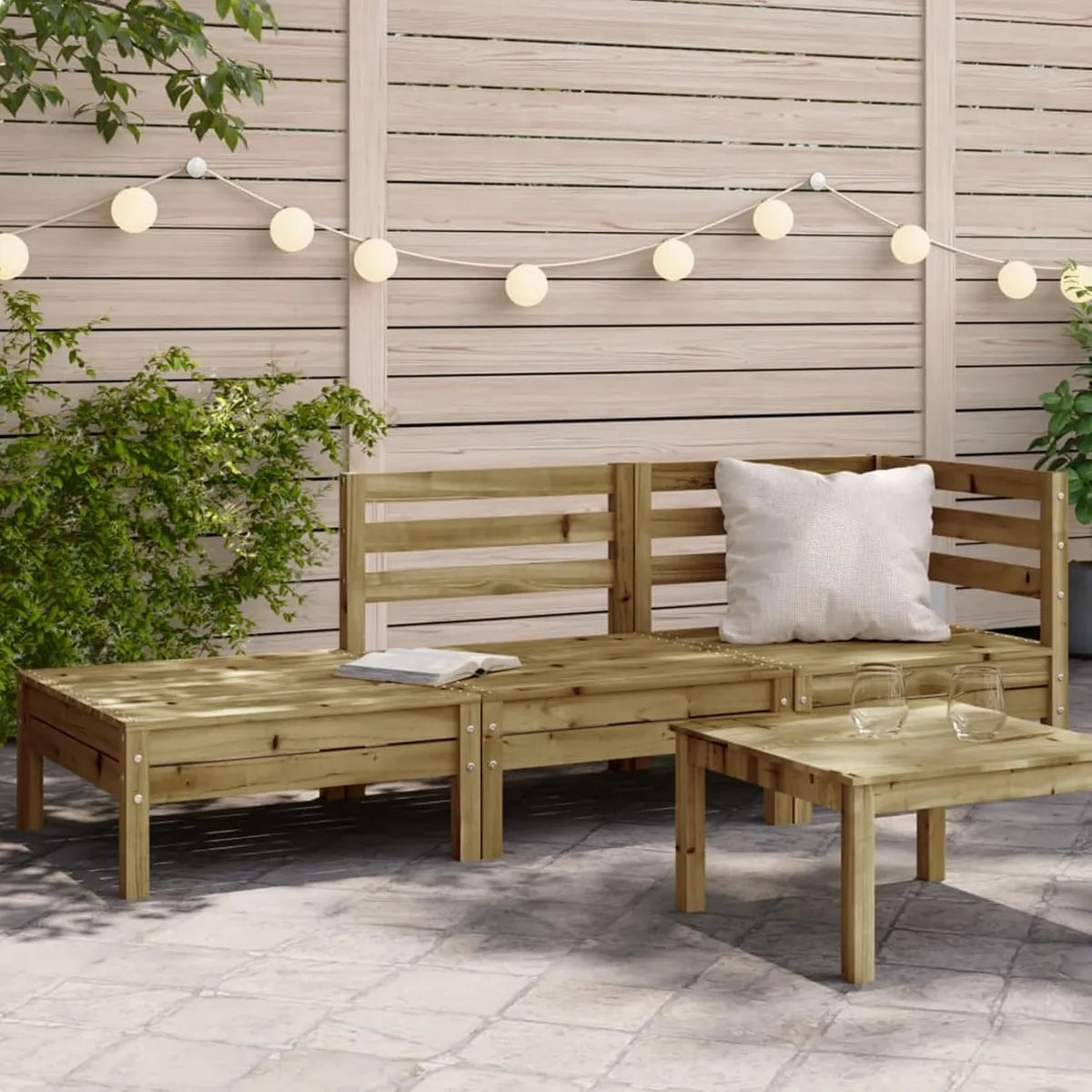 Canapé d'extérieur 3 places en pin traité pour terrasse