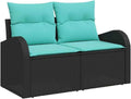 Sofa de Jardin en Rotin Synthétique Noir 2 Places avec Coussins, Cadre en Acier - 124x62x85 cm