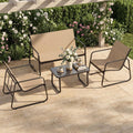 GIANTEX Mobilier d'Extérieur 4 Pièces: Canapé, Chaises et Table en Verre, Structure Métal, pour Jardin et Patio (Marron)