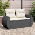 Canapé de Jardin 2 Places en Rotin Synthétique Noir avec Coussins - Mobilier Extérieur pour Terrasse