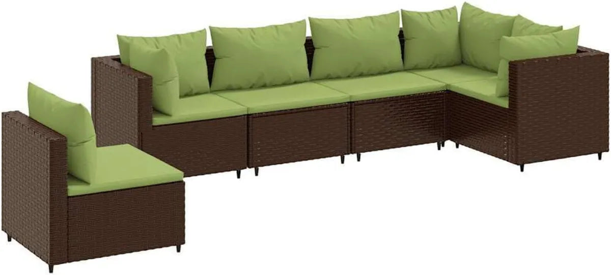 Ensemble de Salon de Jardin en Résine Tressée Marron avec Coussins - 6 Pièces