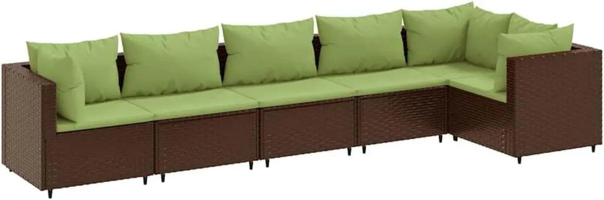 Ensemble de Salon de Jardin en Résine Tressée Marron avec Coussins - 6 Pièces