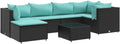 Ensemble de Salon de Jardin en Résine Tressée Noire avec Coussins - 7 Pièces