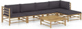 Ensemble de Jardin Modulable en Bambou avec Coussins Anthracite - Canapé, Fauteuil et Table Basse pour Terrasse et Patio