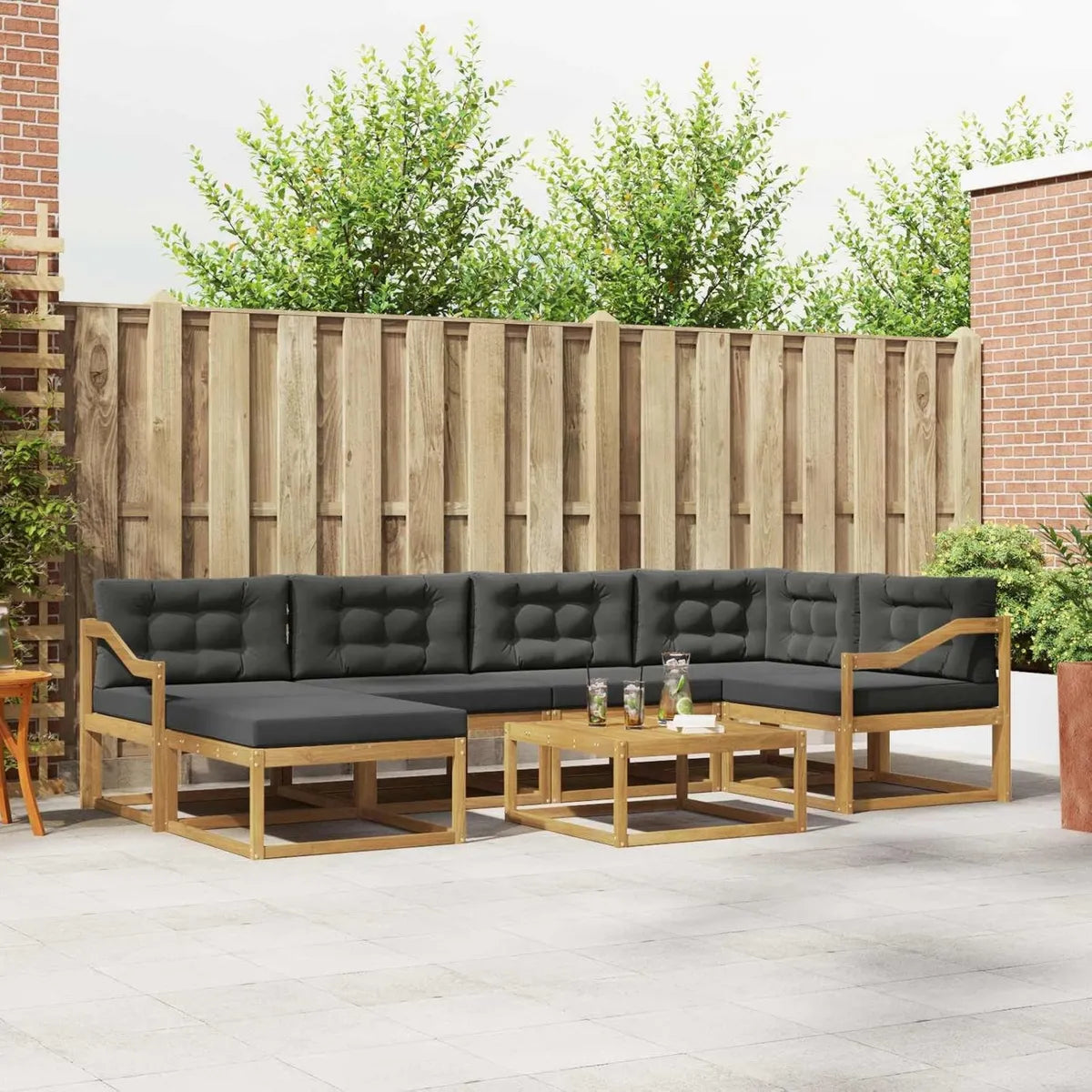 Ensemble de Canapés Modulables de Jardin 7 Pièces en Acacia Blanc et Anthracite avec Coussins