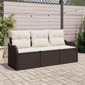 Ensemble de Salon de Jardin Modulable 3 Pièces en Rotin Marron avec Coussins Extérieurs