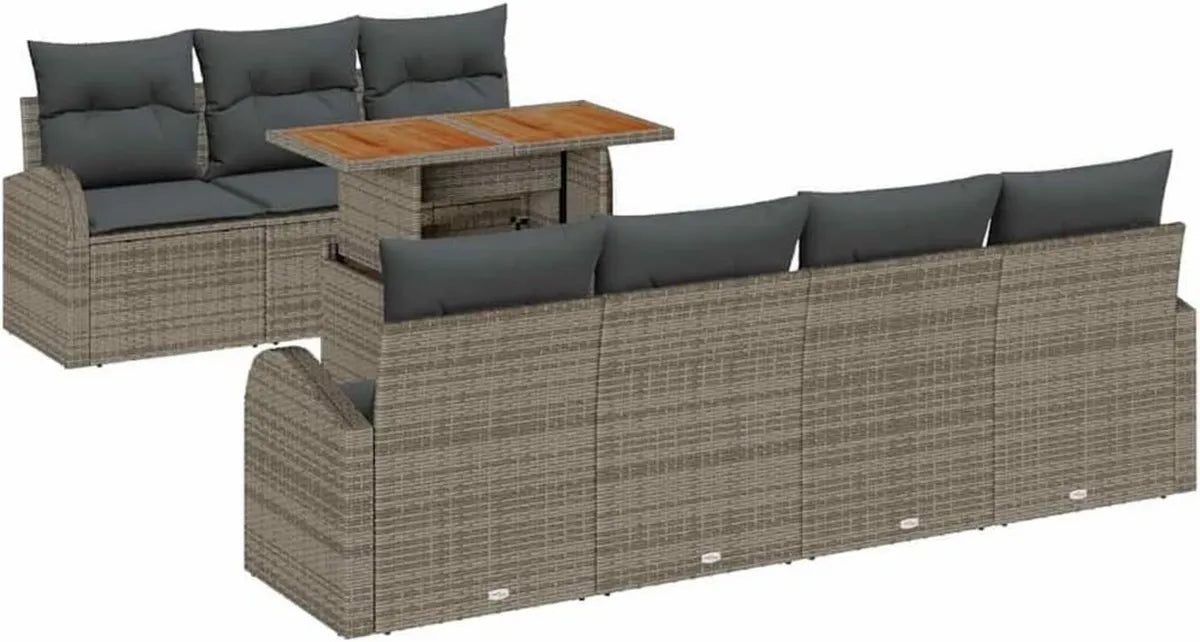 Ensemble de Salon de Jardin Modulable 8 Pièces Gris avec Coussins
