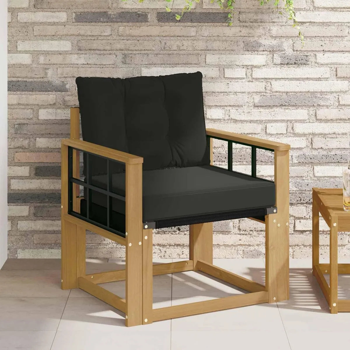 Canapé de jardin en bois d'acacia et textilène résistant, coussins blancs confortables, design modulaire pour extérieur
