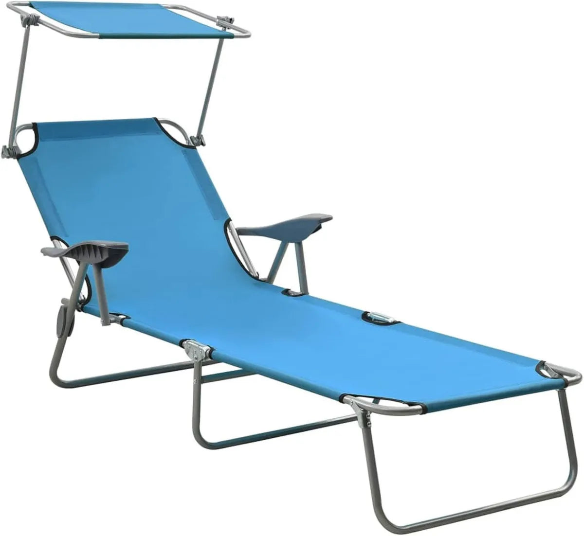Chaise Longue Homgoday en Acier Bleu avec Auvent - Mobilier de Jardin