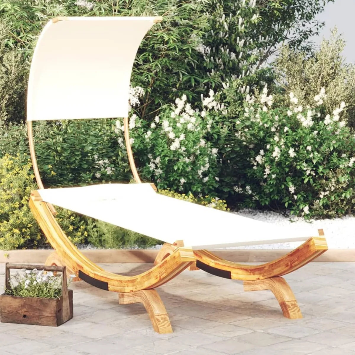 Lit Homgoday en bois courbé crème 100x200x126 cm pour jardin et terrasse