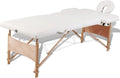 Table de Massage Pliante 2 Zones, Crème, Cadre en Bois pour Spa et Jardin