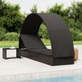 LAPOOH Lit de jour en rotin noir avec auvent pour jardin, 211x57x140 cm