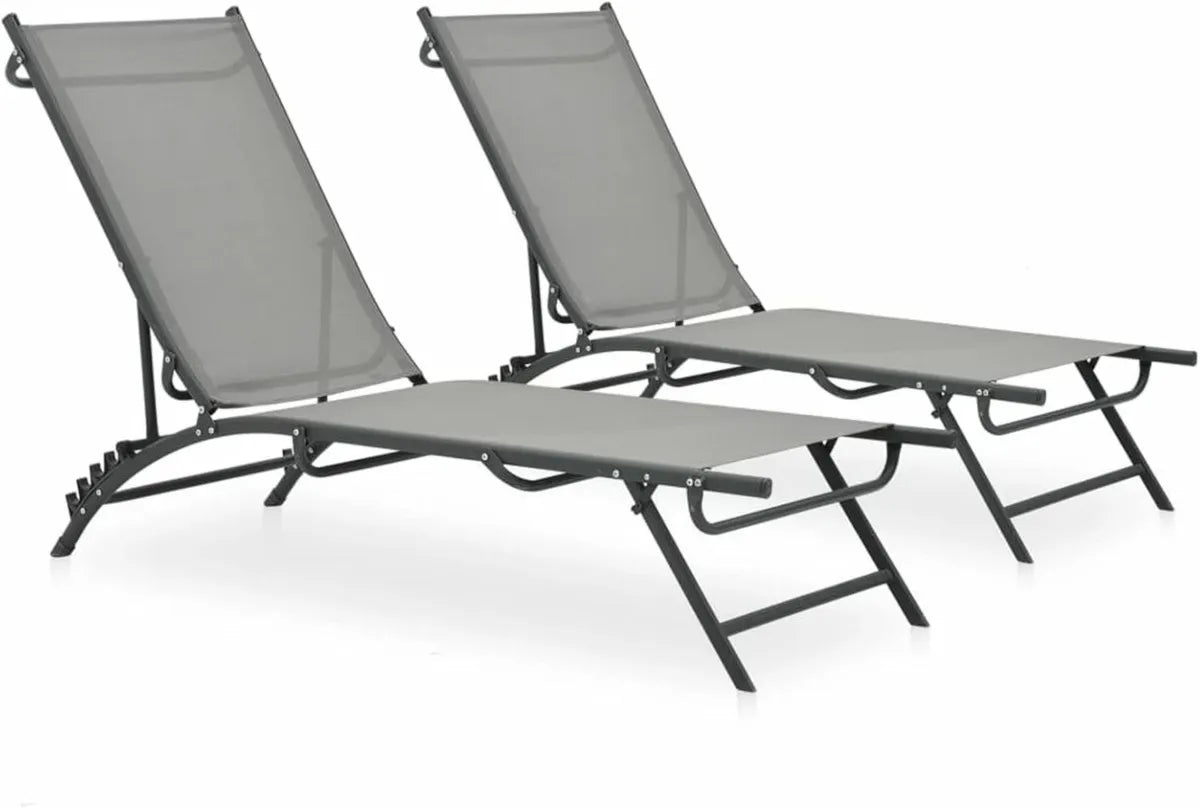 Lot de 2 Chaises Longues en Textilène et Acier pour Jardin, Plage et Terrasse
