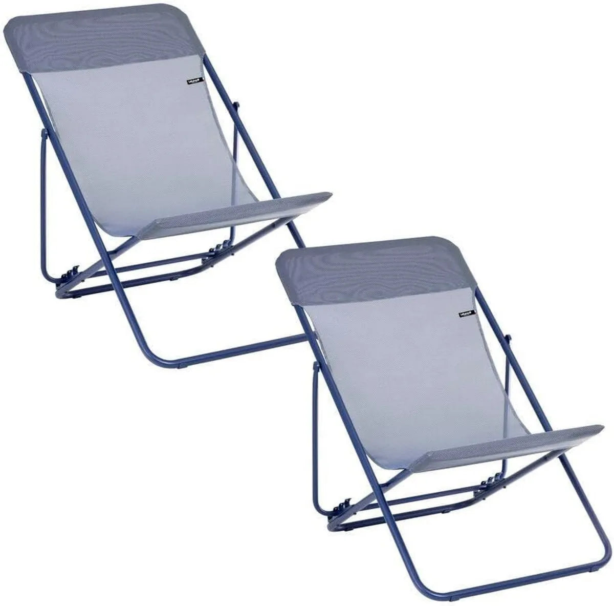Lafuma - Ensemble de 2 chaises longues pliantes de jardin multipositions | Fabrication française - Garantie 5 ans - Bleu - Largeur confortable de 58 cm, résistantes aux UV et à la pluie, séchage rapide