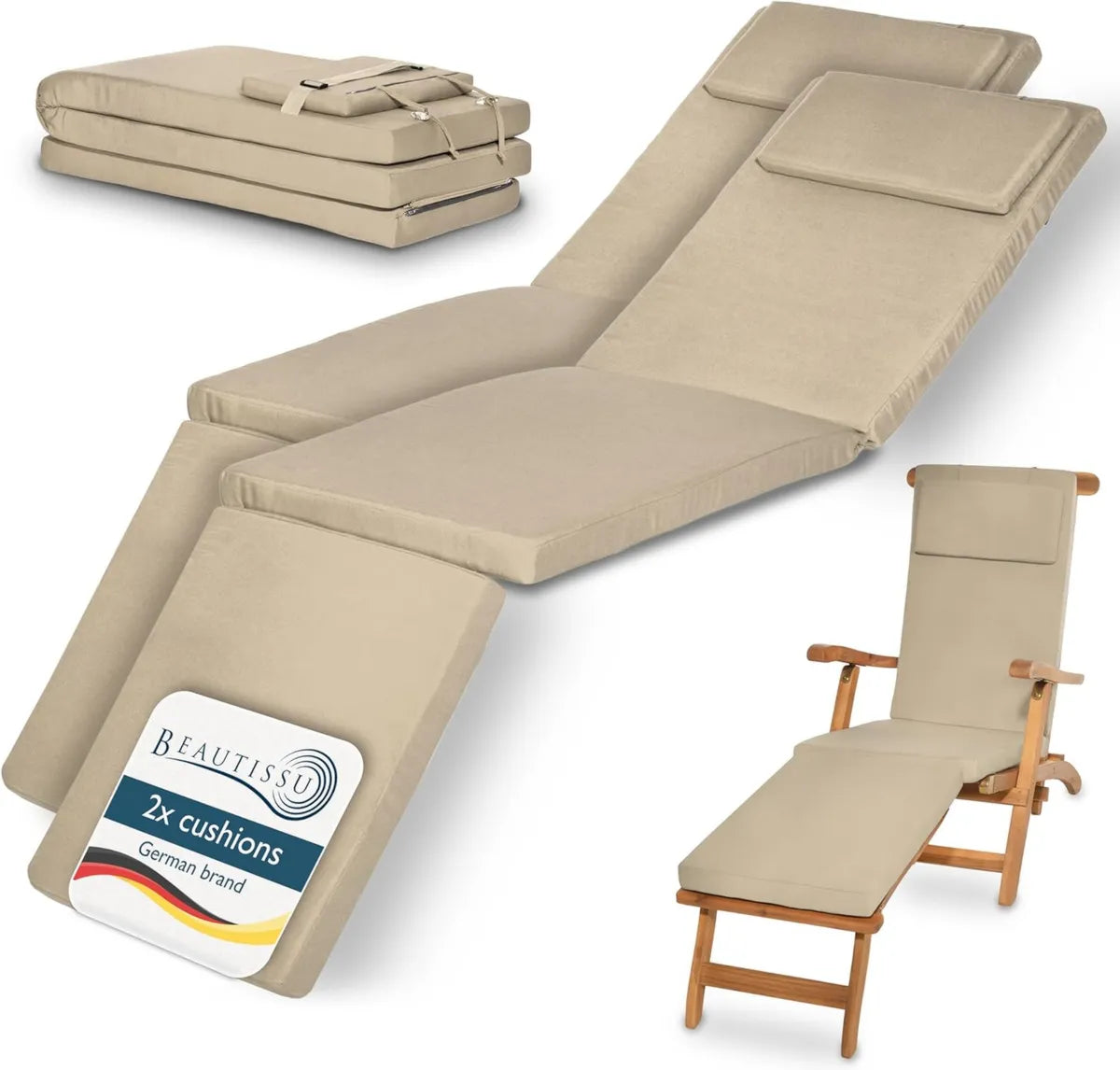 Ensemble de 2 Coussins pour Chaise Longue 175x45x5 cm - Housse Amovible et Confort Extérieur