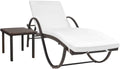 Chaise Longue Makastle en Résine Tressée avec Coussin et Table - Transat Relax pour Jardin