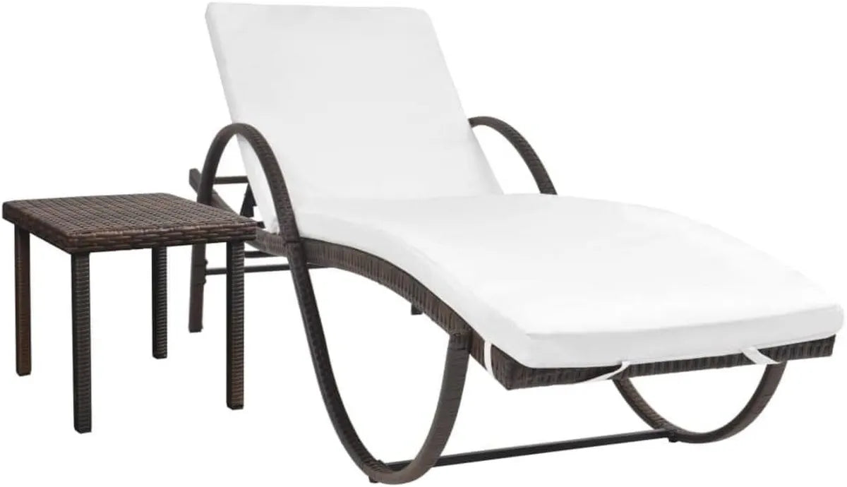 Chaise Longue Makastle en Résine Tressée avec Coussin et Table - Transat Relax pour Jardin