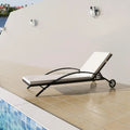 Chaise Longue en Résine Tressée avec Roulettes et Coussin, Dossier Inclinable, Salon de Jardin, 199,5 x 65 x 37 cm, Noir