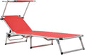 Transat Pliable en Aluminium Rouge avec Auvent et Dossier Ajustable pour Jardin et Plage