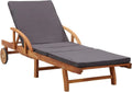 Chaise Longue en Acacia avec Coussin, Transat Réglable de Jardin avec Roues, Idéal pour Terrasse et Plage