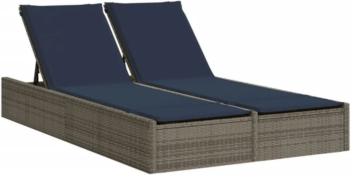 Chaise Longue Double en Résine Tressée pour Jardin avec Coussins Gris