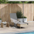 Chaise Longue de Jardin en Polyrotin Résistant, 5 Positions Réglables avec Coussin, Transat Confortable pour Extérieur, 200 x 55 x 92 cm, Beige Gris