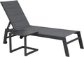 Chaise Longue d'Extérieur Barbados en Textilène Gris avec Structure en Aluminium et Table d'Appoint