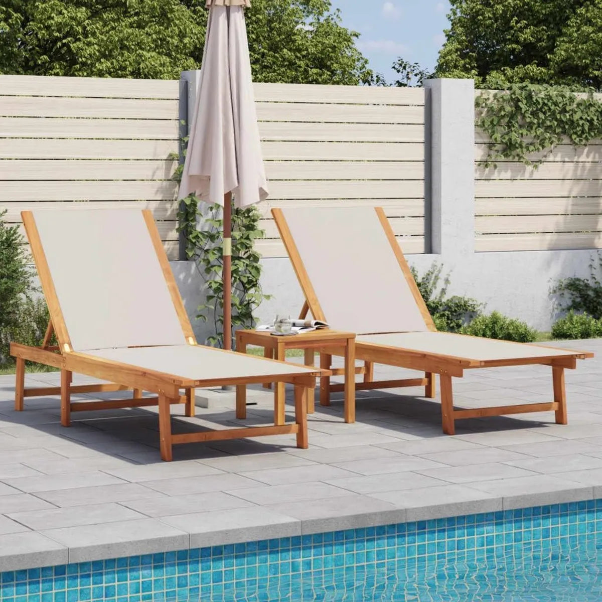 Chaises Longues en Bois d'Acacia et Textile Gris - Lot de 2