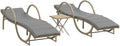 Ensemble de 2 Transats avec Table, Résine Tressée, Coussins Gris