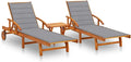 Lot de 2 Transats Réglables avec Table et Coussin en Acacia Massif pour Jardin